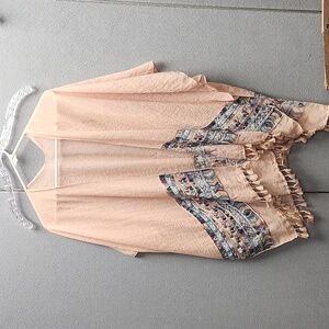 LVS Collections Pink Sheer Kimono with Patterned Hem